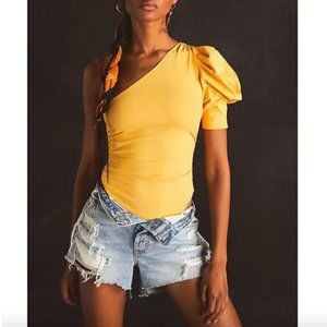 NWT Free People Somethin' Bout You One Shoulder Short Puff Sleeve Bodysuit sz XL